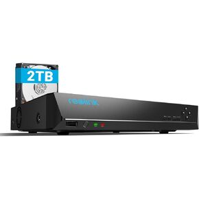 REOLINK 4K 8CH مسجل فيديو شبكي لنظام كاميرا الأمان المنزلي، يعمل فقط مع كاميرات 12MP/4K/5MP/4MP HD Reolink IP PoE NVR، تسجيل 24/7 على القرص الصلب 2 تيرابايت المثبت مسبقًا، RLN8-410