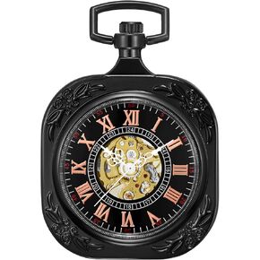 Shoppewatch Mens Pocket Watch مع سلسلة | WIND UP الجيب ساعة | فتح الوجه فتح حركة ميكانيكية الجيب وسلسلة | عشرينيات القرن العشرين ملحق زي Steampunk