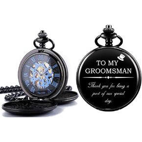Manchda Bestman Pocket Watches للرجال - هدية زفاف غلاف مزدوج هيكل عظمي محفور مع صندوق هدايا