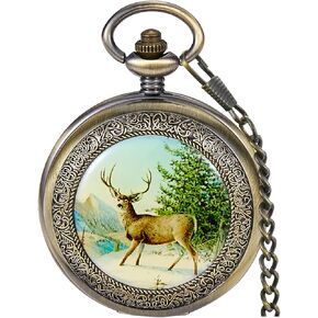 Dragon Design Quartz Pocket Watch Roman Numerals with Chain Birthdays Gifts for Father's Days