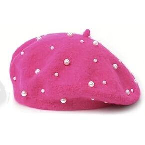 Yolrdiw Women's French Beert Behed Beaded Pearl Wool Hat Cap Cap for Wedding Party