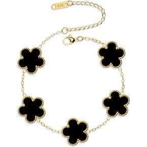 AICase 18K Gold Plated Clover Bracelet Dupes Bracelet Set for Women Flower Leaf Lucky Clover Bracelets Trendy Jewelry Birthday Gifts for Women/MoM/Friends