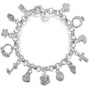 Thirteen Hanging Pieces Bracelet S925 Sterling Silver Link Bracelet Thirteen Hanging Charm Bracelets for Women