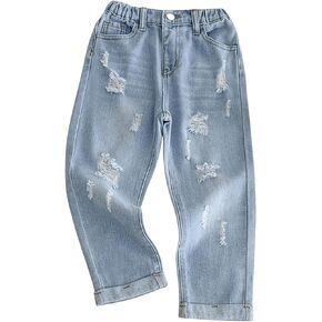 SOLY HUX Toddler Girl's Jeans Straight Leg Distressed Elastic Waist Denim Pants with Pockets