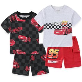 Disney Cars Lightning McQueen Boys 4 Piece Mix and Match T-shirts and Shorts Set for Big Kid
