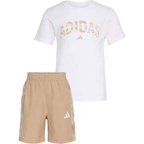 adidas Boys Short Sleeve Cotton Tee Shirt and Camo 3-stripe Woven Short Set
