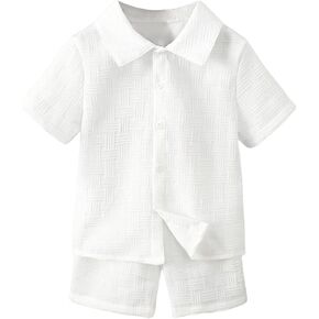 Boy's 2 Piece Outfits Short Sleeve Collar Button Down Shirts and Shorts Set Vacation Outfits