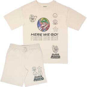 Nintendo Super Mario Bros Boys Short Sleeve T-Shirt & Shorts Set with Lenticular Image Changing Patch, 2-Piece Gamer Outfit