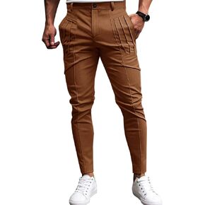 Runcati Mens Slim Fit Dress Pants Chino Casual Elastic Waist Slacks Trousers Skinny Stretch Suit Pants