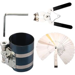 3 Inch Piston Ring Compressor Tool Car Engine Piston Ring Installer Removal Kit for Car Engine with Piston Installer Plier and Stainless Steel Feeler Gauge