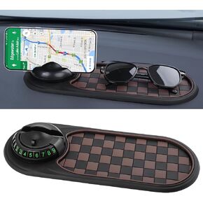 Multifunction Car Anti-Slip Mat Auto Phone Holder,Rotatable Anti Skid Car Dashboard Mat with Temporary Parking Numbe and Large Pad for Phones Sunglasses Keys Gadgets(Gray-Silver)
