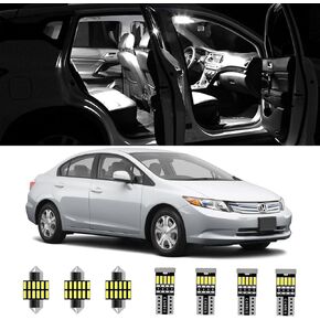 طقم مصابيح LED بيضاء 7pcs من عام 2006-2015 هوندا سيفيك سيديان كوبيه هاتشباك سوبر مشرق خريطة قبة البضائع البضائع الباضحة