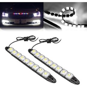 2 PCS Daytime Running Lights, 9 LED High Brightness IP67 Waterproof Bulb, DC 12 V Bendable Self-adhesive Safety Warning Light Clearance Light with Fixing Screws, for Most Cars (White)