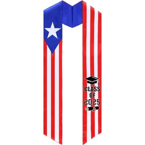 Puerto Rican Graduation Stoles Class of 2025 National Country Flag Sash Scarf for Study Aboard International Students