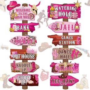 Faccito 24 Pcs Western Party Directional Sign Yard Cowboy Rodeo Theme Cutouts Wild West Welcome Sign Decor for Western Birthday Photo Props Backdrop Wall Party Decorations (Retro Color)