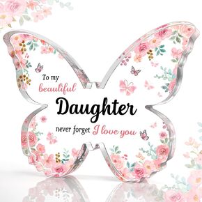 Daughter Gifts on Mothers Day Birthday, 5x3.8x0.6 Inch Butterfly-Shaped Acrylic Plaque Decor, Mothers Day Valentines Day Christmas Birthday Gifts for Daughter from Mom Dad
