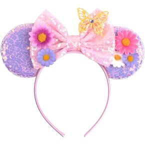 Mado Rapunzel Pink Mouse Ears عصابة رأس للنساء الفتيات ، الأذنين الأميرة للأطفال البالغين ، وملحقات الشعر لللباس الأميرة ، وفضلات الحفلات ، والاسترخاء ، ومتنزه الملاهي
