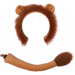 Lion Ears Headband and Tail Set Halloween Animal Cosplay Costume Accessories for Kids Adult