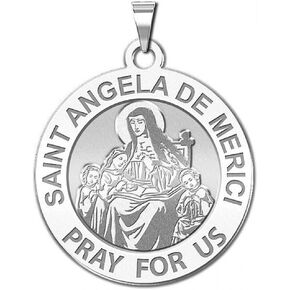 PicturesOnGold.com Saint Angela Di Merici Round Religious Medal - 2/3 Inch Size of Dime, Sterling Silver