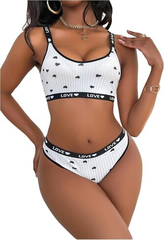 Women's 2 Piece Lingerie Set Letter Graphic Wireless Matching Sports Bra and Panty Sets in Saudi Arabia