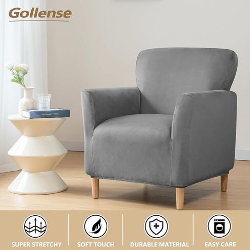 Gollense Banquet Armchair Slipcover Luxury Velvet Chair Slipcovers with Arms Stretch Chair Covers for Living Room Soft Club Chair Cover Anti Slip Dog Pet Friendly Furniture Protector (Beige) in Kuwait