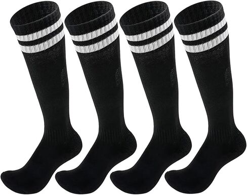 2Pairs Soccer Socks for Kids Solid Striped Knee High Tube Football Sports Socks for 6-13Years Old Boys Girls in Kuwait