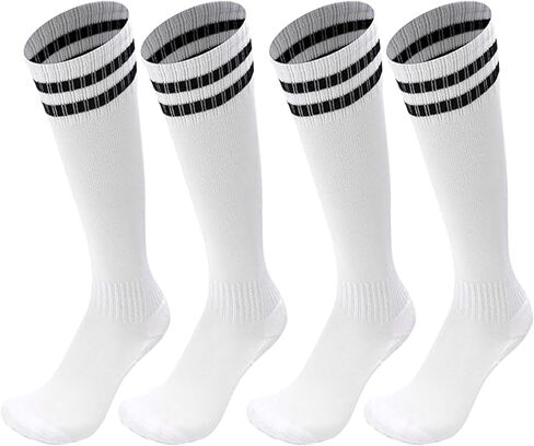 2Pairs Soccer Socks for Kids Solid Striped Knee High Tube Football Sports Socks for 6-13Years Old Boys Girls in Kuwait