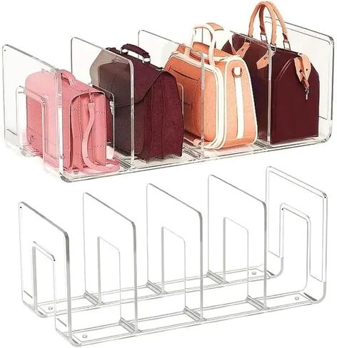 4Pc Clear Plastic Purse Handbag Organizer 4 Sections Bag Closet Shelf Divider Purse Display Stand Handbag Storage Organizer Clear Desk File Sorter Stand Holder Bookshelf (4) in Saudi Arabia