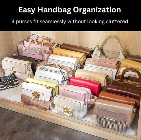 4Pc Clear Plastic Purse Handbag Organizer 4 Sections Bag Closet Shelf Divider Purse Display Stand Handbag Storage Organizer Clear Desk File Sorter Stand Holder Bookshelf (4) in Saudi Arabia