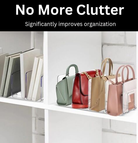 4Pc Clear Plastic Purse Handbag Organizer 4 Sections Bag Closet Shelf Divider Purse Display Stand Handbag Storage Organizer Clear Desk File Sorter Stand Holder Bookshelf (4) in Saudi Arabia