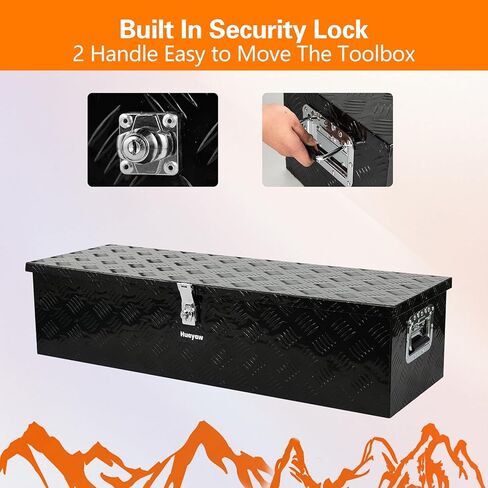 Aluminum Truck Tool Box, Heavy Duty Waterproof Truck Storage Organizer, Pickup Truck Bed RV Trailer with Side Handle, Lock and Keys (Black, 49-INCH) in Kuwait