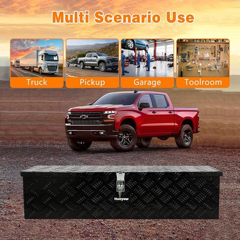 Aluminum Truck Tool Box, Heavy Duty Waterproof Truck Storage Organizer, Pickup Truck Bed RV Trailer with Side Handle, Lock and Keys (Black, 49-INCH) in Kuwait