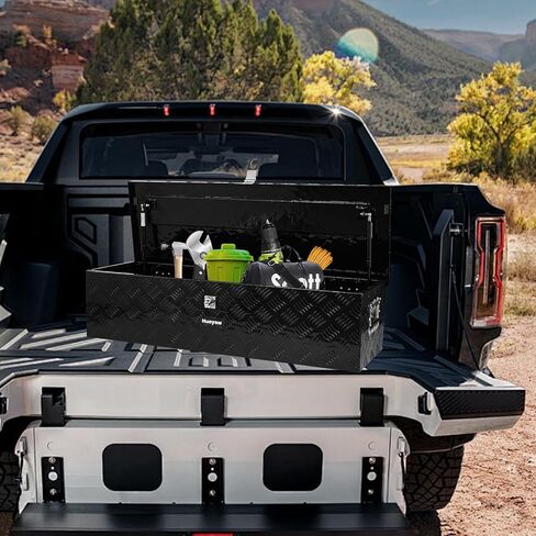 Aluminum Truck Tool Box, Heavy Duty Waterproof Truck Storage Organizer, Pickup Truck Bed RV Trailer with Side Handle, Lock and Keys (Black, 49-INCH) in Kuwait