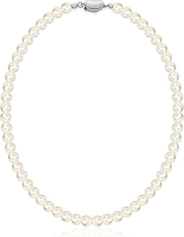 White Swarovski Pearl Necklace for Women 925 Sterling Silver Clasp Ivory Swarovski Pearls Strands 4mm 6mm 8mm Jewelry Gift for Wedding Prom Birthday Bridesmaids Mothers Day in Saudi Arabia