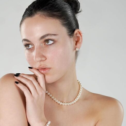 White Swarovski Pearl Necklace for Women 925 Sterling Silver Clasp Ivory Swarovski Pearls Strands 4mm 6mm 8mm Jewelry Gift for Wedding Prom Birthday Bridesmaids Mothers Day in Saudi Arabia