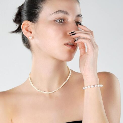 White Swarovski Pearl Necklace for Women 925 Sterling Silver Clasp Ivory Swarovski Pearls Strands 4mm 6mm 8mm Jewelry Gift for Wedding Prom Birthday Bridesmaids Mothers Day in Saudi Arabia