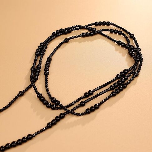 Long Pearl Necklace for Women Multilayer Faux Pearl Bead Long Strand Chain Chunky Big Pearl Necklace Vintage Stacked Tassel Strands Necklace Bridal Wedding Party 1920s Costume Jewelry in Saudi Arabia