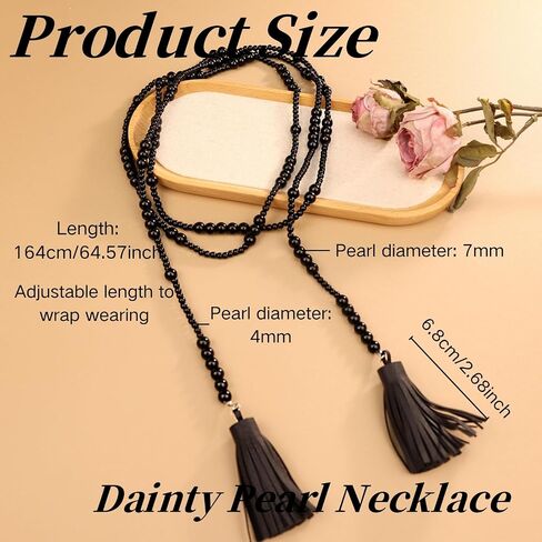Long Pearl Necklace for Women Multilayer Faux Pearl Bead Long Strand Chain Chunky Big Pearl Necklace Vintage Stacked Tassel Strands Necklace Bridal Wedding Party 1920s Costume Jewelry in Saudi Arabia