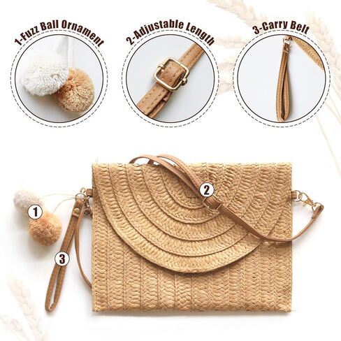 محفظة قطر القش الشاطئ الصيفية للسيدات - حقيبة يد محفظة كتف كتف كتف in Kuwait