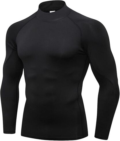 Men's Compression Shirts Long Sleeve Athletic Running Tops Football Turtle Neck Shirts Sport Baselayer Undershirt in Kuwait