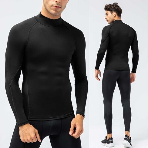 Men's Compression Shirts Long Sleeve Athletic Running Tops Football Turtle Neck Shirts Sport Baselayer Undershirt in Kuwait