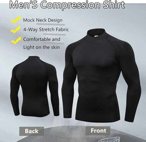 Men's Compression Shirts Long Sleeve Athletic Running Tops Football Turtle Neck Shirts Sport Baselayer Undershirt in Kuwait