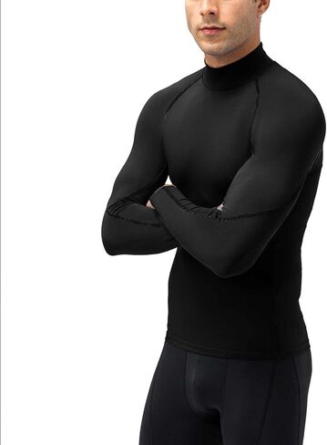 Men's Compression Shirts Long Sleeve Athletic Running Tops Football Turtle Neck Shirts Sport Baselayer Undershirt in Kuwait
