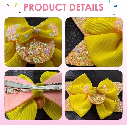 Sparkling Mouse Ears Bow Clips for Baby Girls – Set of 2 with Glitter Bows & Adorable Mouse Ears – Perfect for Girls' Birthdays, Back to School, Theme Parks & Parties (Black) in Kuwait