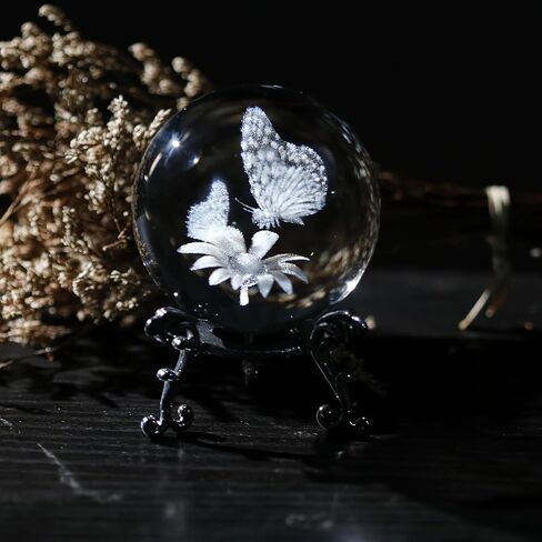 60 mm Crystal Ball 3D Laser Butterfly Figurine - Glass Paperweight & Decorative Ball with Stand – Glass Ball Ornaments for Home & Office Decor, Gifts for Women Girls Wife Daughter in Saudi Arabia
