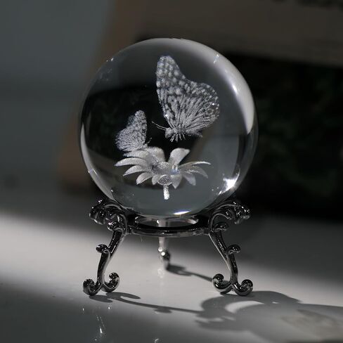 60 mm Crystal Ball 3D Laser Butterfly Figurine - Glass Paperweight & Decorative Ball with Stand – Glass Ball Ornaments for Home & Office Decor, Gifts for Women Girls Wife Daughter in Saudi Arabia