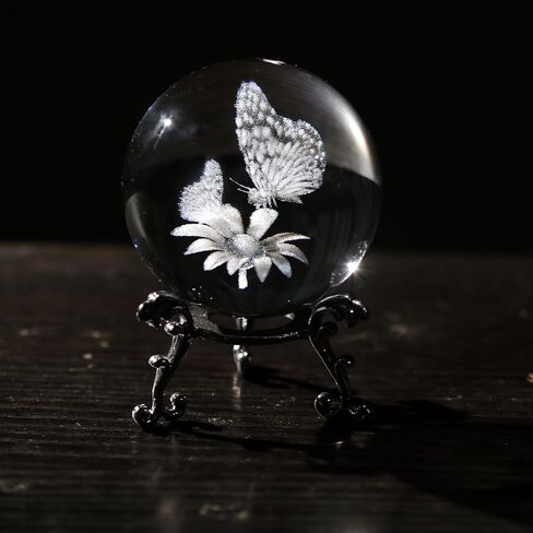 60 mm Crystal Ball 3D Laser Butterfly Figurine - Glass Paperweight & Decorative Ball with Stand – Glass Ball Ornaments for Home & Office Decor, Gifts for Women Girls Wife Daughter in Saudi Arabia