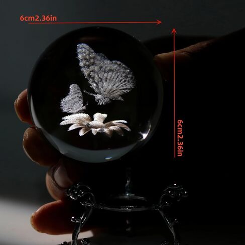 60 mm Crystal Ball 3D Laser Butterfly Figurine - Glass Paperweight & Decorative Ball with Stand – Glass Ball Ornaments for Home & Office Decor, Gifts for Women Girls Wife Daughter in Saudi Arabia