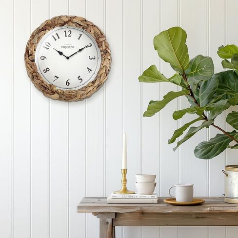 Presentime & Co Farmhouse Series, Rustic Woven Clock, 10.5 inch, Natural Woven Water Hyacinth/Sea Grass. Wall Sculpture, Wall Art and Timepiece for Home Decoration/Decoration/Farmhouse Décor. in Saudi Arabia
