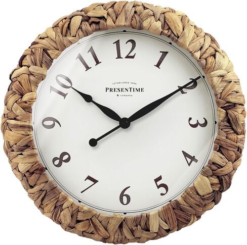 Presentime & Co Farmhouse Series, Rustic Woven Clock, 10.5 inch, Natural Woven Water Hyacinth/Sea Grass. Wall Sculpture, Wall Art and Timepiece for Home Decoration/Decoration/Farmhouse Décor. in Saudi Arabia